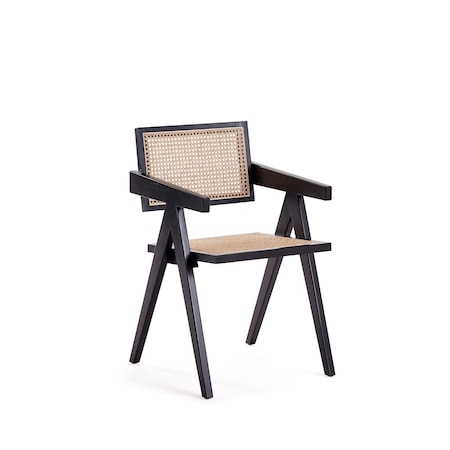 Hamlet Dining Arm Chair In Black And Natural Cane